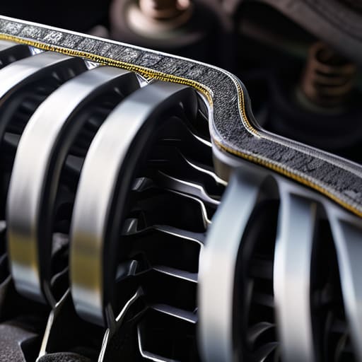 Inspecting drive belts for wear before they snap.