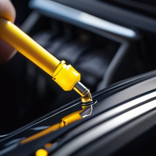 Mechanic performing a transmission fluid check.
