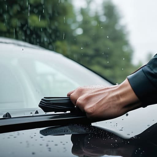 Person performing a windshield wiper replacement.