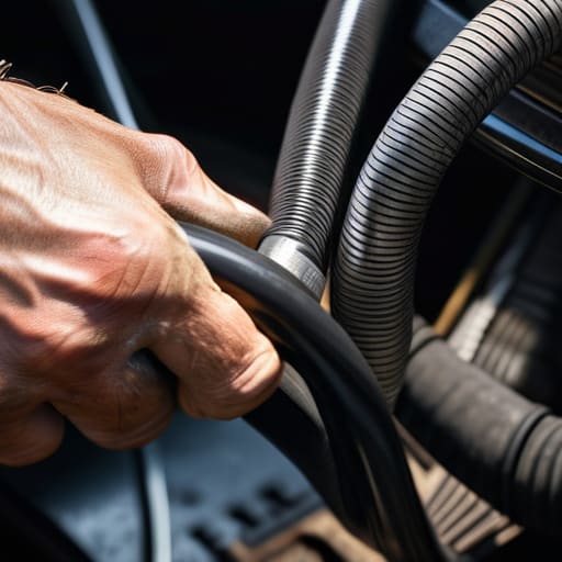 Inspecting fuel hoses for cracks before they snap.